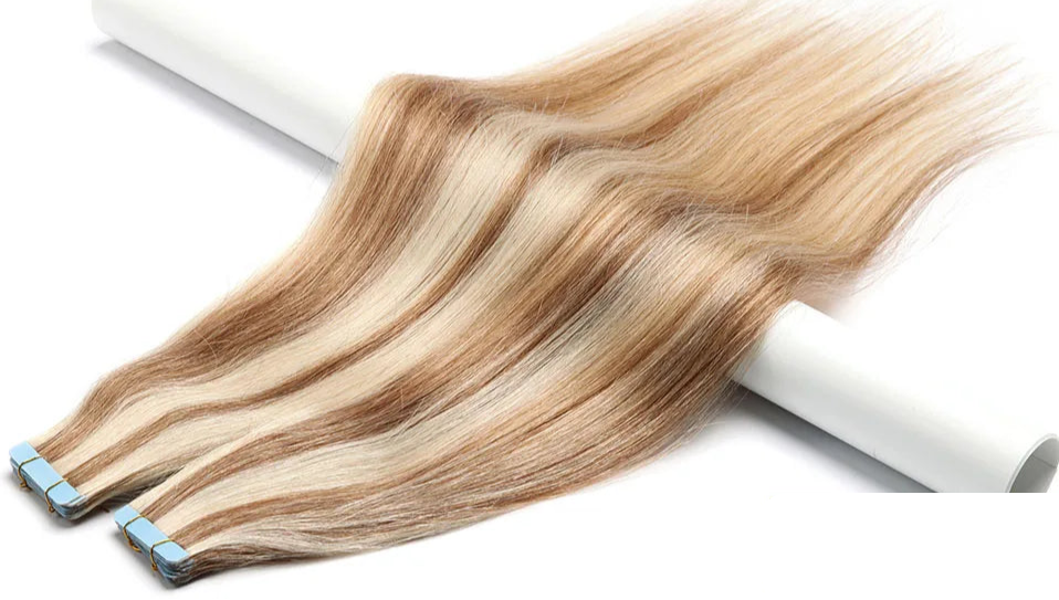 Luxury Tape In Hair Extensions – 100% Real Human Hair, Straight Texture, Black/Brown/Blonde, 16"-24", Thick & Seamless for Volume and Length