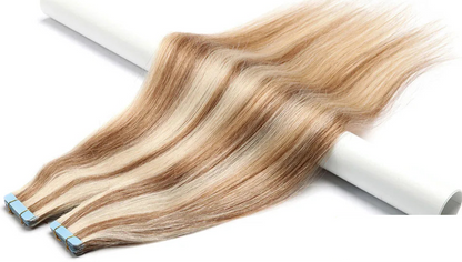 Luxury Tape In Hair Extensions – 100% Real Human Hair, Straight Texture, Black/Brown/Blonde, 16"-24", Thick & Seamless for Volume and Length