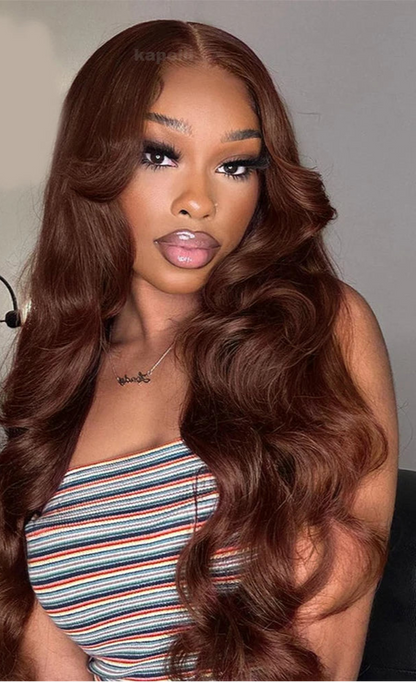 Light Chocolate Brown Body Wave Human Hair Bundles with 4x4 Lace Closure - High-Quality, Permed, 12-28 Inches