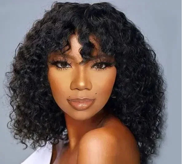 Jerry Curl Glueless Full Machine Made Wig – 100% Human Hair, Natural Black, Kinky Curly, No Shedding, No Tangle
