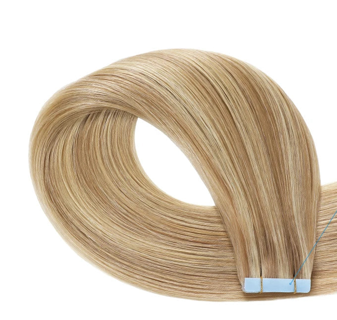 Salon Quality 100% Human Hair Tape-In Extensions | 20 Pcs/Lot, Straight Texture, Reusable Blue Tape