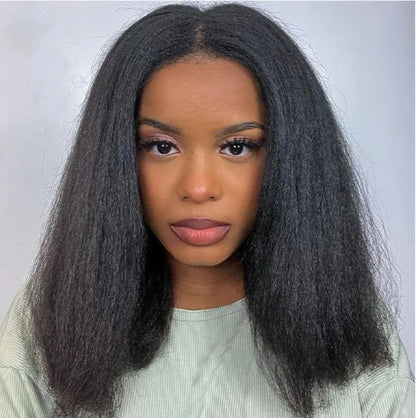 Kinky Straight Bob Wig with Pre-Plucked 4C Edges – 100% Hair, 4x4/13x4 Lace Frontal, Natural Black