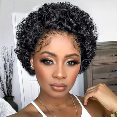 Pixie Curly Lace Frontal Wig – 100% Human Hair, Natural Look, No Chemicals