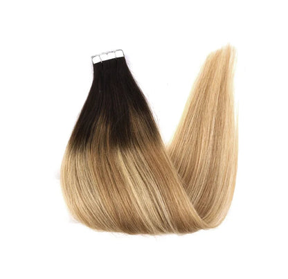 ZURIA Mini Tape-In Hair Extensions - 100% Human Hair, 12-24 Inch, 16 Pcs Straight Silky Extensions