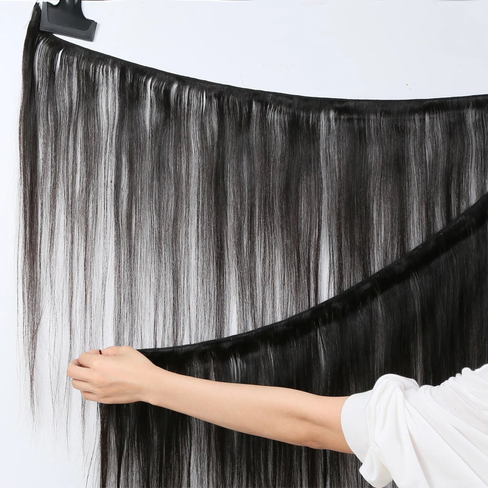 Premium Straight Human Hair Weave - Machine Double Weft, Straightened, Can Be Permed, Autumn-Ready, Suitable for Darker Dyes