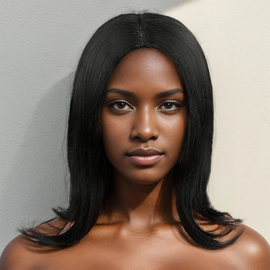 Black Mid Straight Wig for Women – Heat-Resistant Synthetic Hair, Natural Look for Daily Use & Cosplay