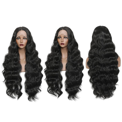 30-32 Inch Wavy Lace Front Wig – High-Temperature Fiber, Natural Style with Middle, Side & Free Parting Options
