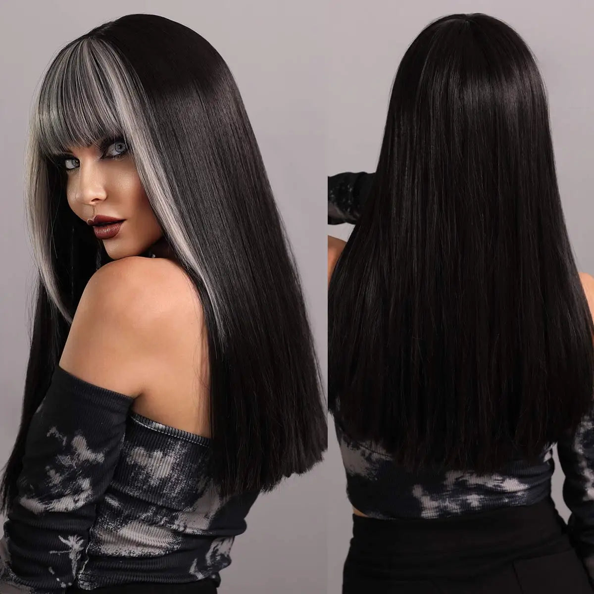 Long Wavy Purple Synthetic Wig with Bangs – Heat Resistant Cosplay Wig for Women, Daily Use & Party Style