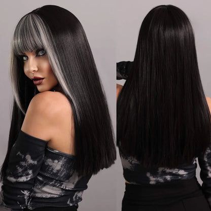 Long Wavy Purple Synthetic Wig with Bangs – Heat Resistant Cosplay Wig for Women, Daily Use & Party Style