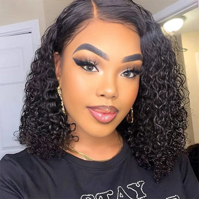 Short Deep Wave Lace Front Wig – Brazilian Remy Hair, Transparent Swiss Lace