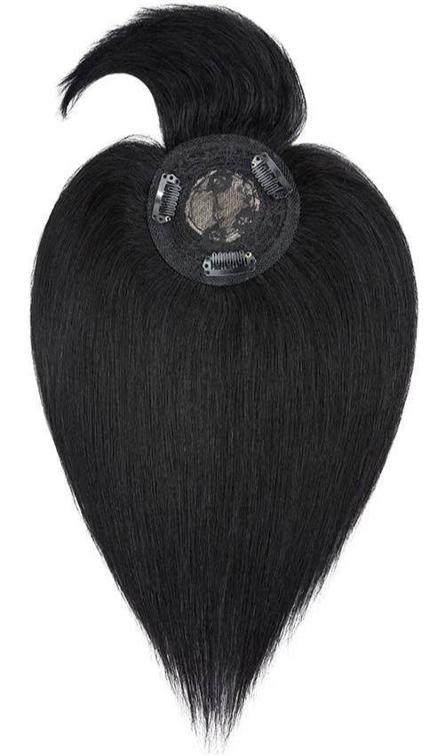 Premium Human Hair Topper with Bangs – 100% Real Hair, Straight, Natural Hairline
