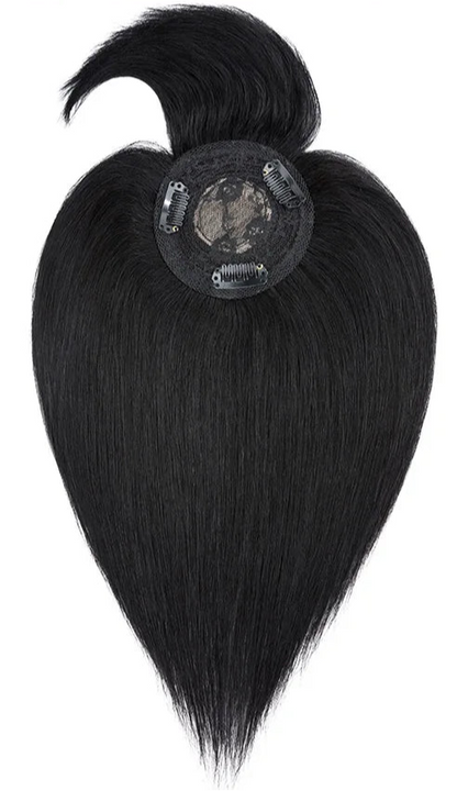 Premium Human Hair Topper with Bangs – 100% Real Hair, Straight, Natural Hairline