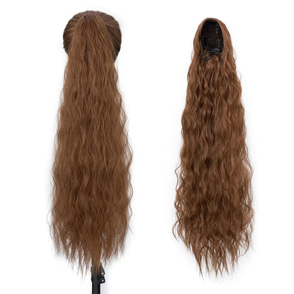 32-Inch Corn Wave Highlight Drawstring Ponytail – Natural-Looking Synthetic Extension