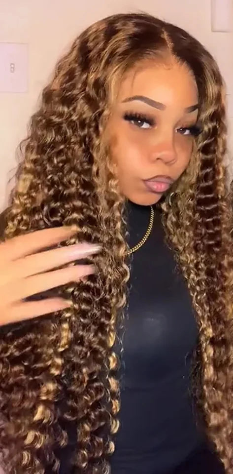 Long Deep Wave Lace Front Wig – 100% Human Hair, Glueless, Transparent Swiss Lace, 26+ Inches