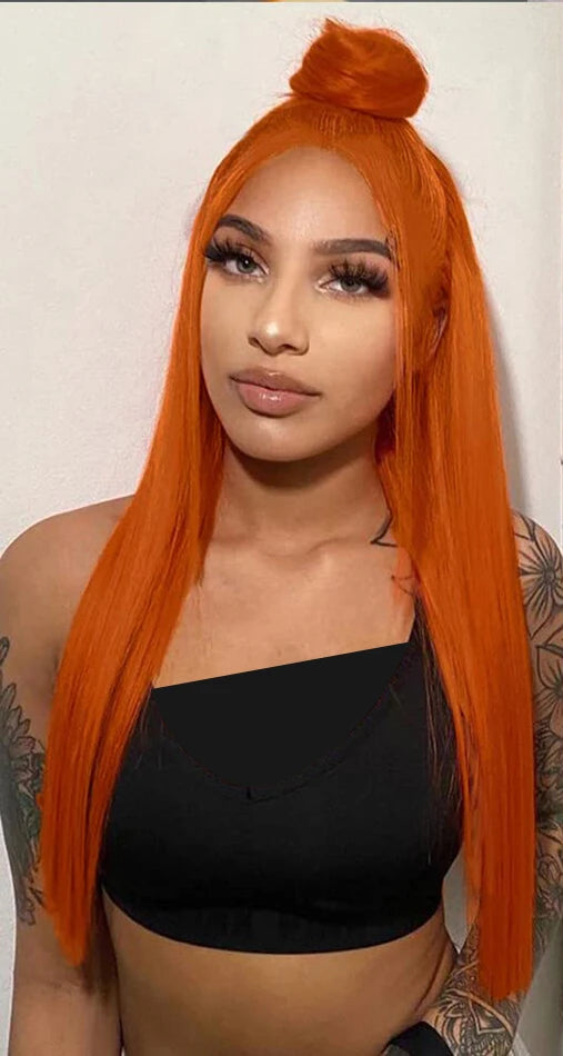 Orange Ginger Straight Human Hair Lace Front Wig – HD Transparent 13x4 & 13x6 Lace Frontal Wig