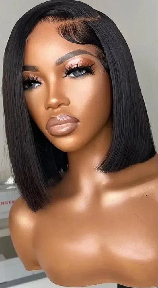 Straight Lace Front Wig – 100% Human Hair, Transparent Lace, Short Length (4-16 inches), Pre-Plucked, Glueless Design