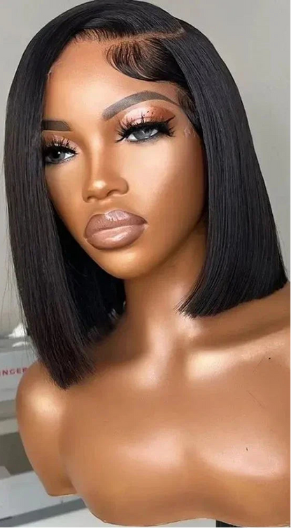 Straight Lace Front Wig – 100% Human Hair, Transparent Lace, Short Length (4-16 inches), Pre-Plucked, Glueless Design