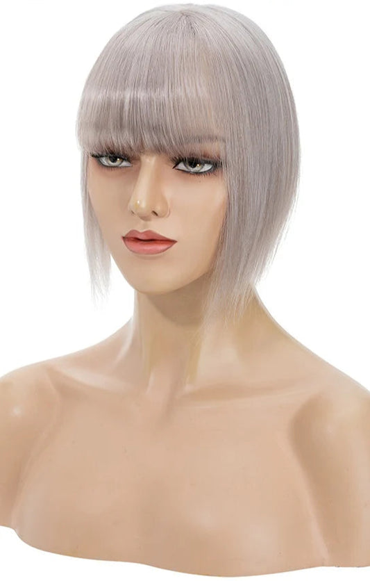 Human Hair Topper with Bangs – Silk Base, Straight Texture, 7x12.5cm, 100% Real Hair