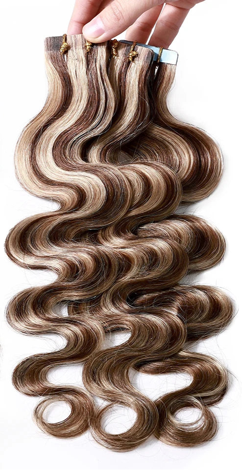 Premium Tape-In Hair Extensions | 100% Human Hair, Straight & Wavy, 18-22 Inches, Dyeable, 10-40 Pieces Pack