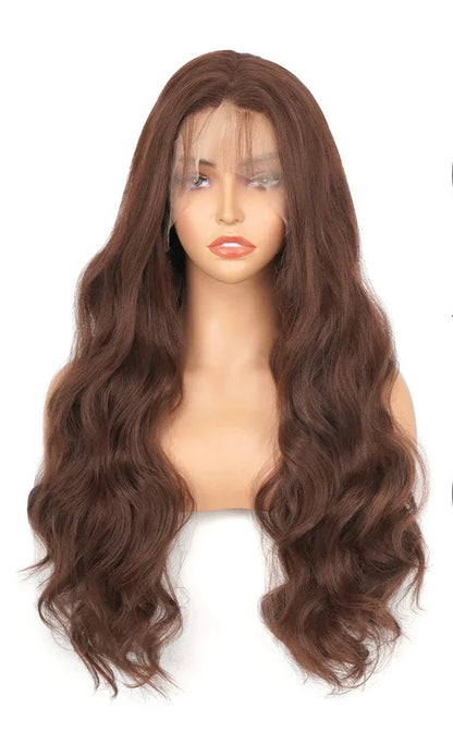 Long Wavy Synthetic Lace Front Wig for Black Women – Heat-Resistant Natural Black Wigs, Swiss Lace, Daily Use