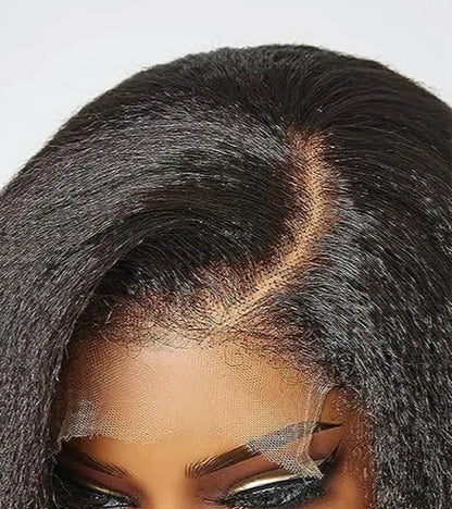 Kinky Straight Bob Wig with Pre-Plucked 4C Edges – 100% Hair, 4x4/13x4 Lace Frontal, Natural Black