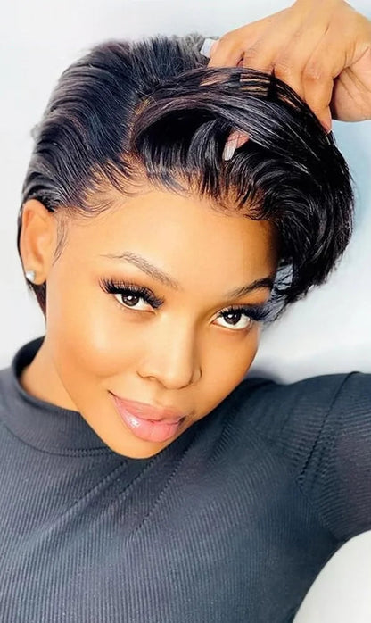 Pixie Straight Lace Front Wig – 100% Human Hair, Swiss Lace, Transparent Lace, Permable, Natural Look