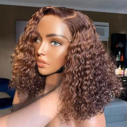 Deep Wave Lace Front Wig – 13x4 Frontal, Chocolate Brown, 10-16 Inch