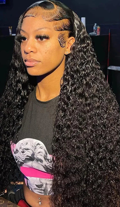 26+ Inch Deep Wave Hair Lace Front Wig – Transparent Swiss Lace, Natural Elegance