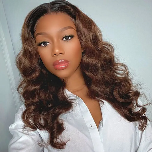 Natural Brown Ombre Medium Long Wig – 130% Density, Heat-Resistant Lace Front & Non-Lace Options