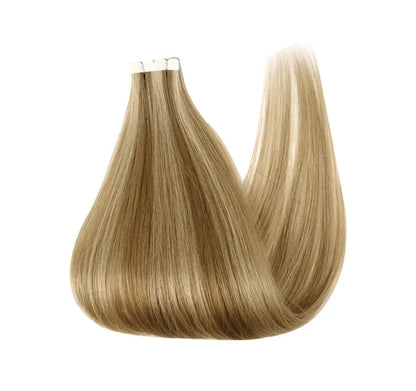 ZURIA Mini Tape-In Hair Extensions - 100% Human Hair, 12-24 Inch, 16 Pcs Straight Silky Extensions