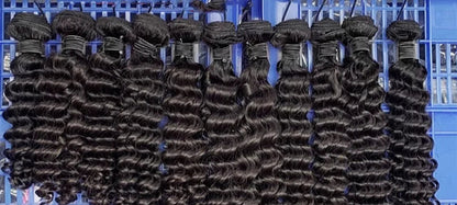 Deep Wave Hair Bundles - 100% Human Hair Extensions, Natural Color, Machine Double Weft