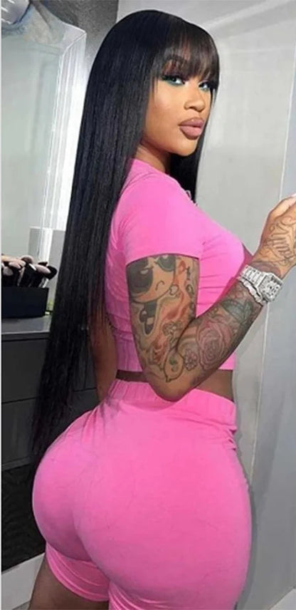 200% Density Long Straight Human Hair Wig – 26+ Inch Natural Black Wig with No Tangle or Shedding