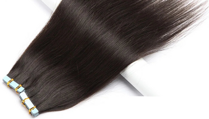 Luxury Tape In Hair Extensions – 100% Real Human Hair, Straight Texture, Black/Brown/Blonde, 16"-24", Thick & Seamless for Volume and Length