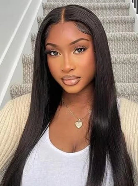 Premium Straight Human Hair Extensions - 10pcs Set, Dyeable & Restylable