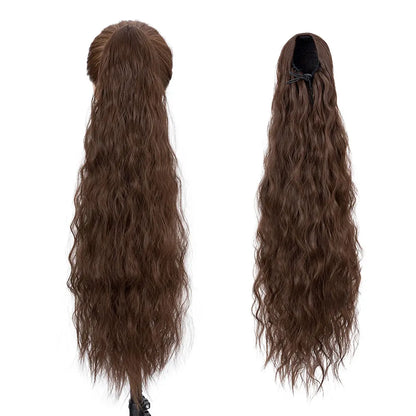 32-Inch Corn Wave Highlight Drawstring Ponytail – Natural-Looking Synthetic Extension
