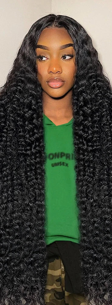 Long 26+ Inch Deep Wave Transparent Lace Frontal Wig – 100% Human Hair, Pre-Plucked, HD Lace