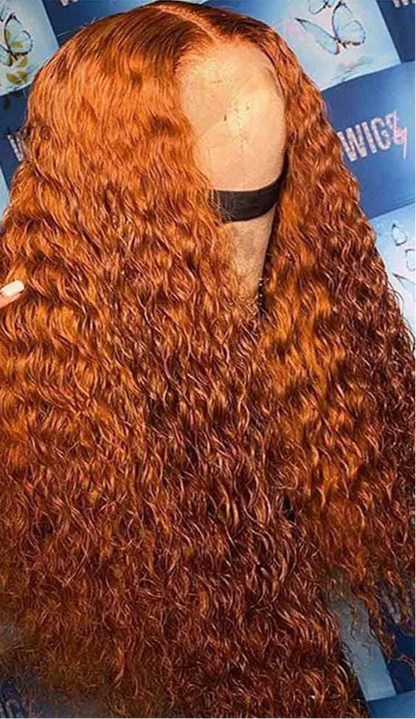 26+ Inch Curly Human Hair Wig – 350# Orange Ginger, HD Lace Front, Pre-Plucked with Baby Hair