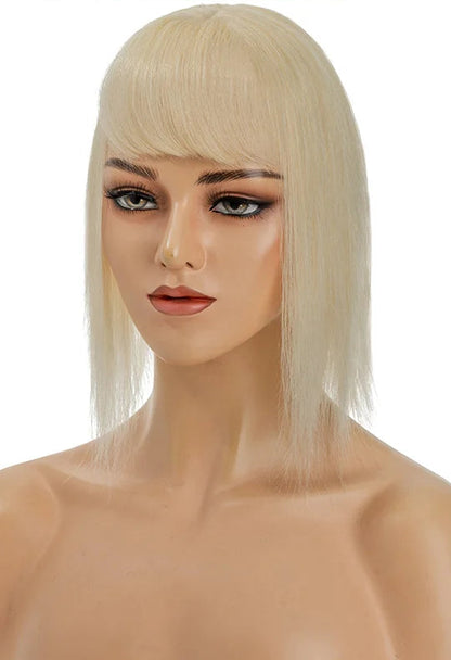 Premium Human Hair Topper with Bangs | Straight Silk Base 100% Real Hair