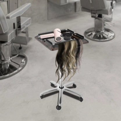 Adjustable Rolling Salon Tray Cart with 3 Storage Buckets & Universal Wheels for Hair Tools | Modern Mobile Cart