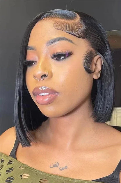 13x4 Lace Front Straight Bob Wig – 100% Human Hair, Natural Black, Pre-Plucked for a Flawless Look