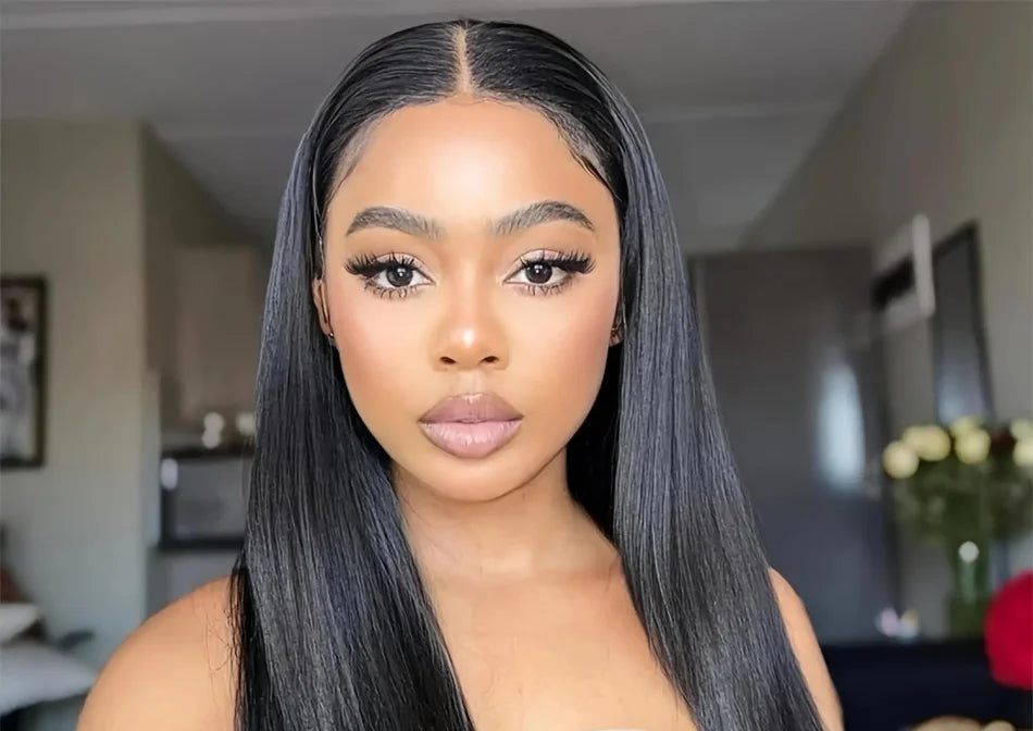 Premium 26+ Inch Straight 4x4 Lace Wig – Natural Human Hair, Pre-Plucked, Transparent Swiss Lace, Can Be Permed"