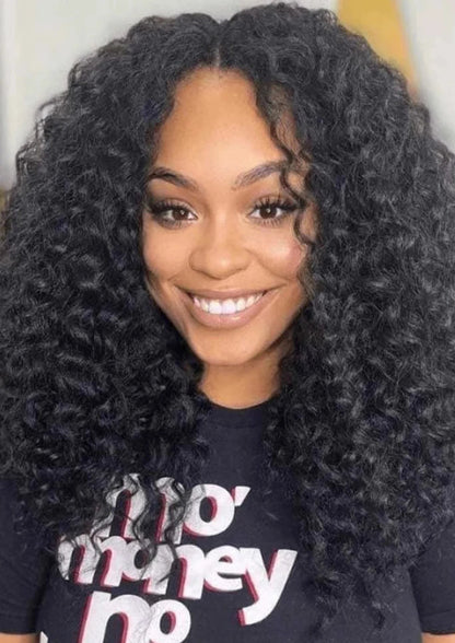 Deep Wave Human Hair Wig – Natural Black, Pre-Plucked Hairline, 8-34 Inches, 150%-250% Density