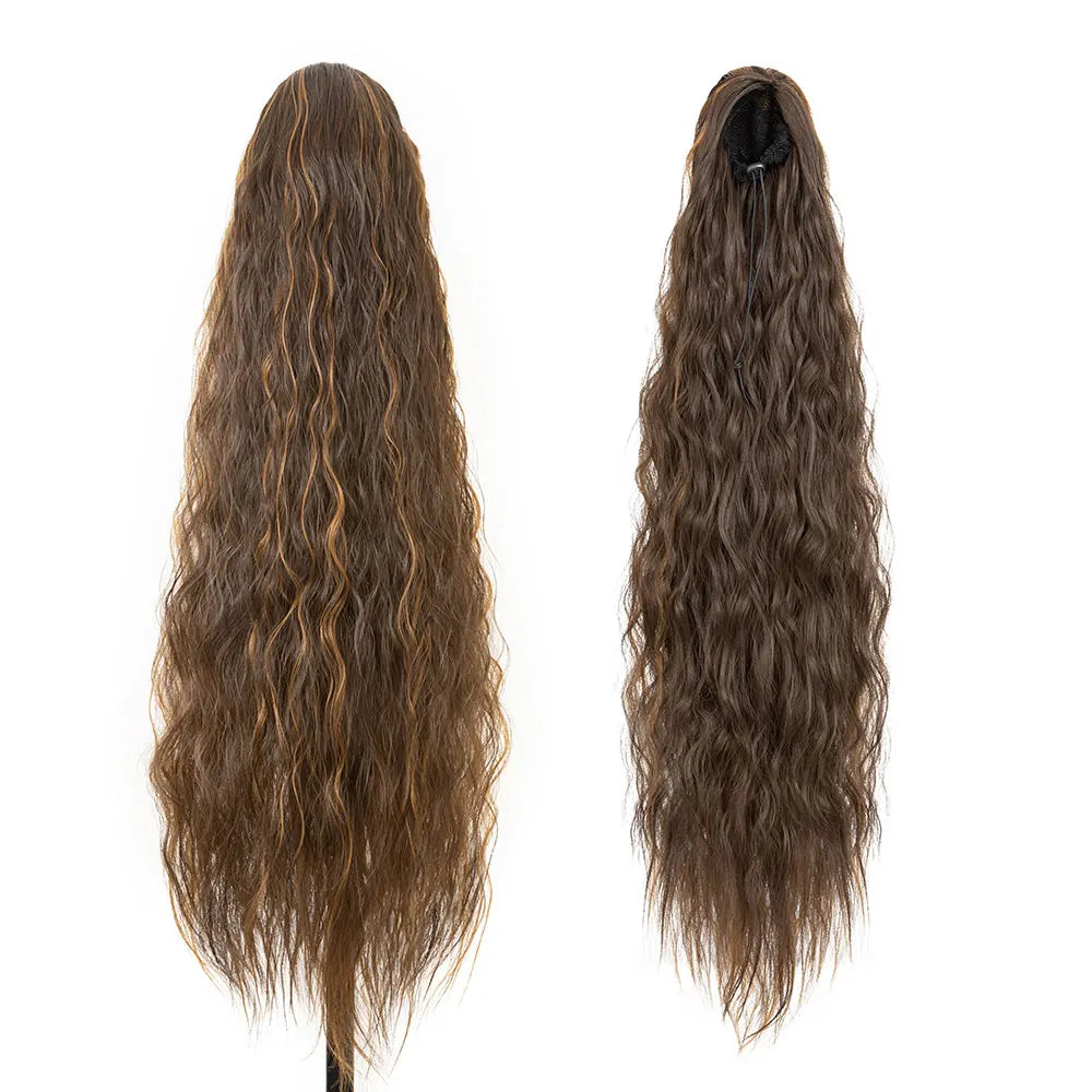32-Inch Corn Wave Highlight Drawstring Ponytail – Natural-Looking Synthetic Extension