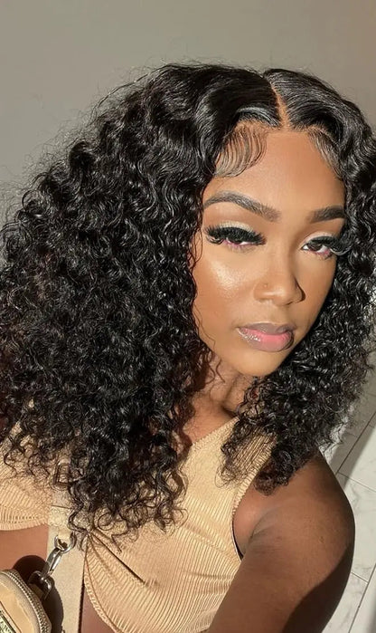 Short Deep Wave Lace Front Wig – 100% Human Hair, 13x4 Transparent Lace, Customizable Colors
