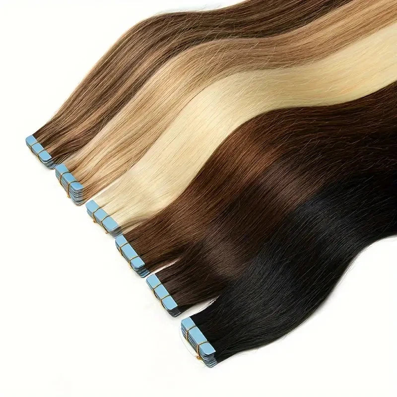 VeSunny Tape-In Hair Extensions | 18-24 Inches, Straight, 100% Real Human Hair, Bulk 20 Pieces