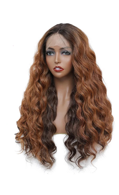Natural Brown Ombre Loose Wave Synthetic Wig – Medium Long Heat-Resistant Daily Use Wig
