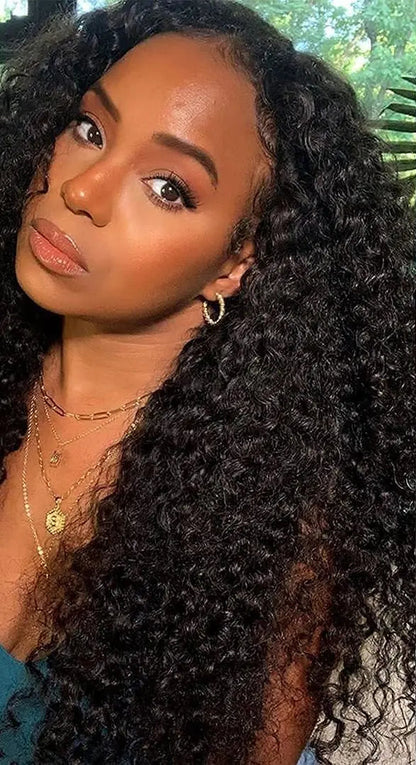 V/U Part Jerry Curl Human Hair Wig – No Glue, Natural Hairline, Pre-Plucked with Baby Hair