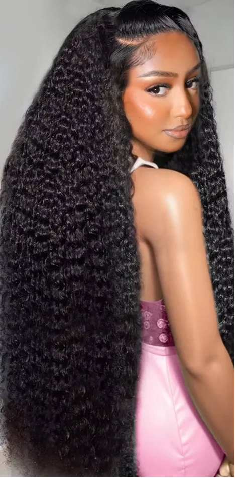 Long Deep Wave Burmese Hair Wig – 100% Remy Human Hair, Glueless Transparent Lace, 26-36 Inches, 200% Density