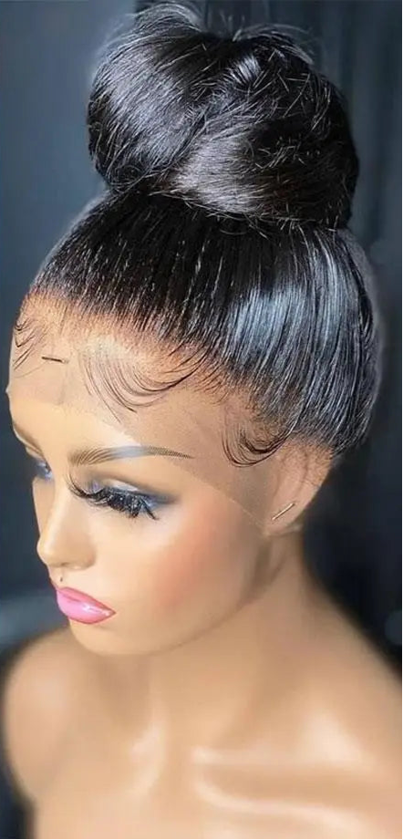 HD Transparent Lace Front Wig – 26+ Inch Straight Malaysian Human Hair Wig with Elastic Band"