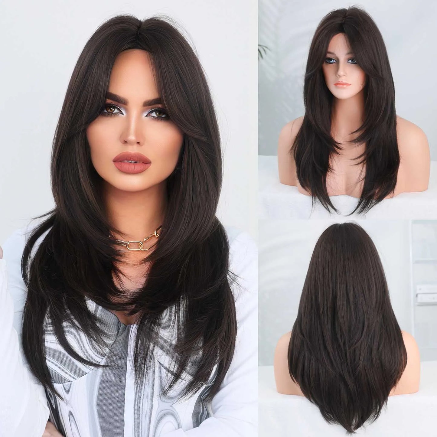 Long Wavy Purple Synthetic Wig with Bangs – Heat Resistant Cosplay Wig for Women, Daily Use & Party Style
